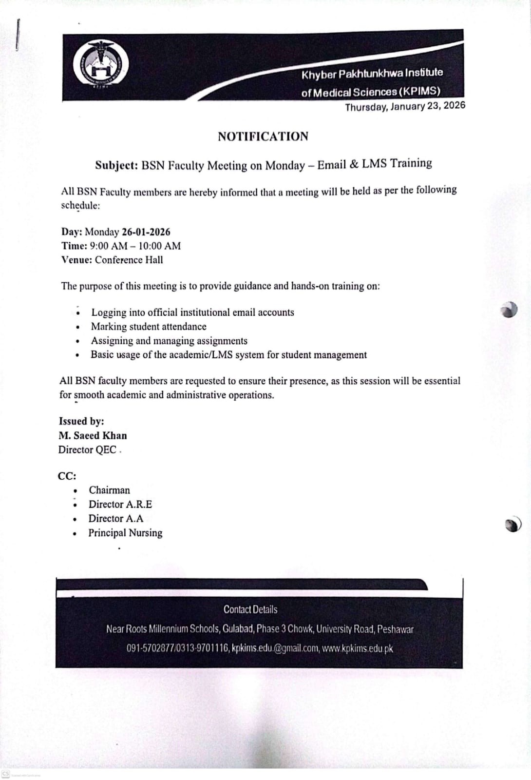 BSN Faculty Meeting on Monday - Email & LMS Training